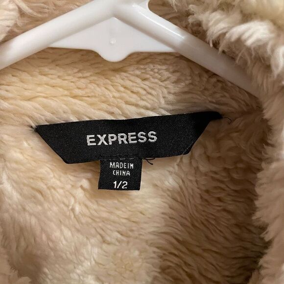 Express Jacket Women’s 1/2 Coat Suede Tan Shearling Bomber Mob Wife Aesthetic - Picture 5 of 9